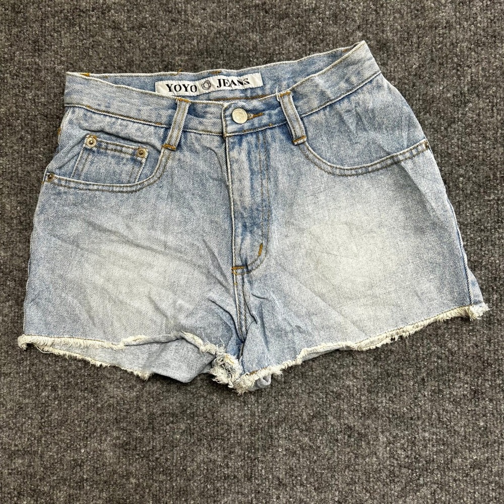 Yoyo Jeans Shorts Womens Size 0 Blue Denim High Waisted Raw Hem Frayed Cutoff